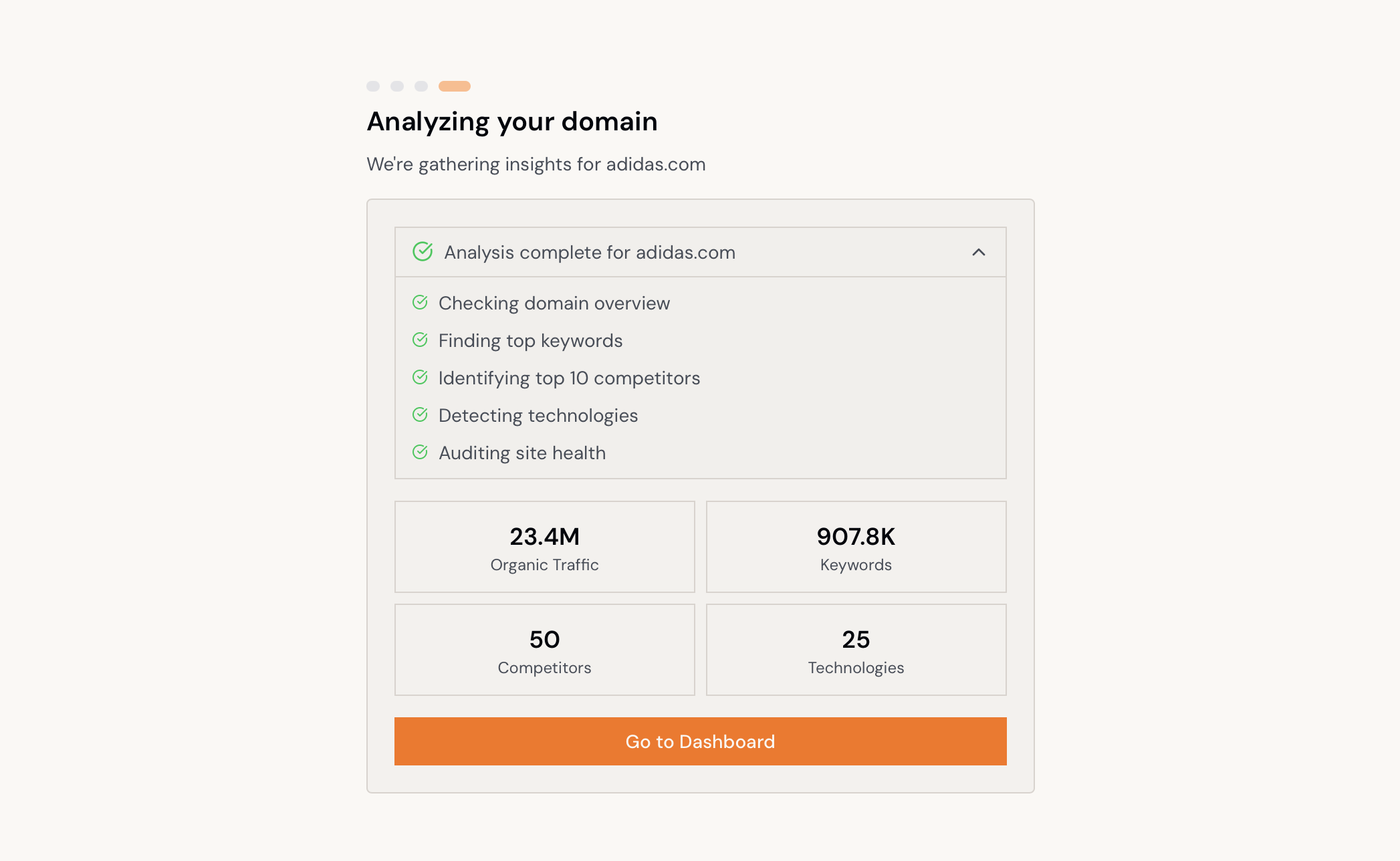 SEOSapient project setup dashboard with domain input and site scanning